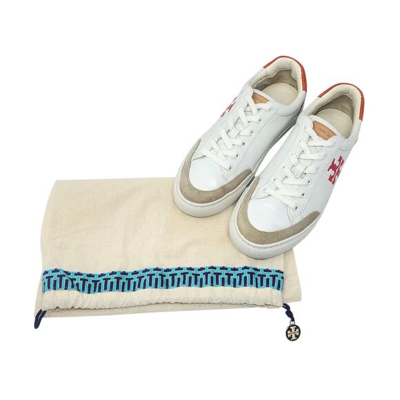 Tory Burch Andrea Color Block Court Sneaker Snow White Seashell Pink Size US 8 - Picture 2 of 10